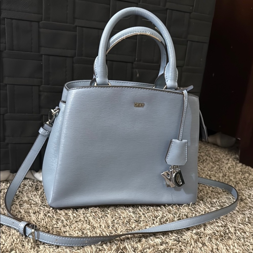 DKNY Blue Satchel with Top Handle and Metallic Accents